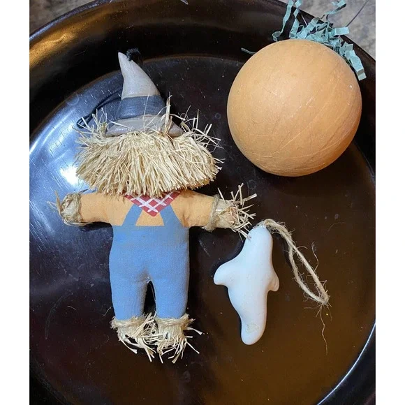 Vintage Folk Art Primitive Hand Made Paper Mache Halloween 3 Set Ornaments - Picture 2 of 9